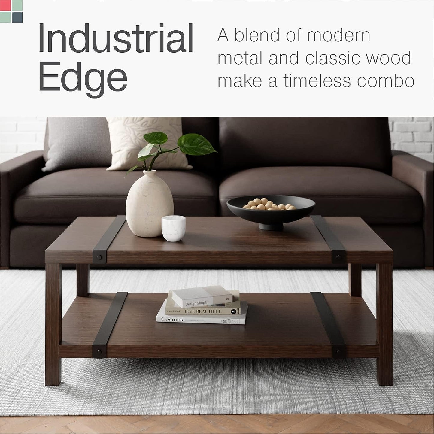 Industrial Rectangular Wood Coffee Table (2023 Collection)