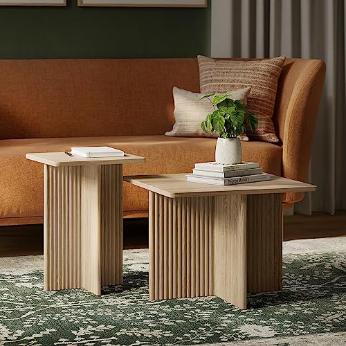 Square Fluted Nesting Coffee Table - 2 Piece Square Coffee Table Set